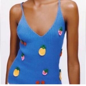ZARA EMBROIDERED FRUIT KNIT TOP Medium